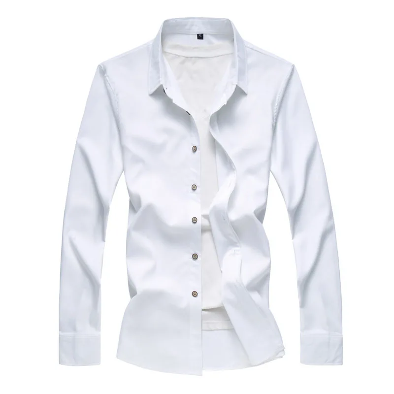 white shirts Осеннее Новое однотонное платье рубашка из хлопка на пуговицах с длинным рукавом белые черные формальные рубашки для мужчин большие размеры 4XL 5XL 6XL 7XL - Цвет: white shirts