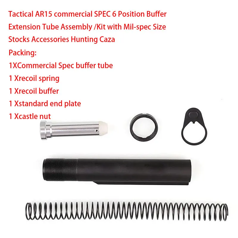6 Position Stock (5 Items Combo)AR 15 AR15 Mil-spec 6 Position Buffer Tube Assembly /Kit w/ Mil-spec Size Hunting AR-15 6 Position Stock (5 Items Combo)AR 15 AR15 Mil-spec 6 Position Buffer Tube Assembly /Kit w/ Mil-spec Size Hunting AR-15