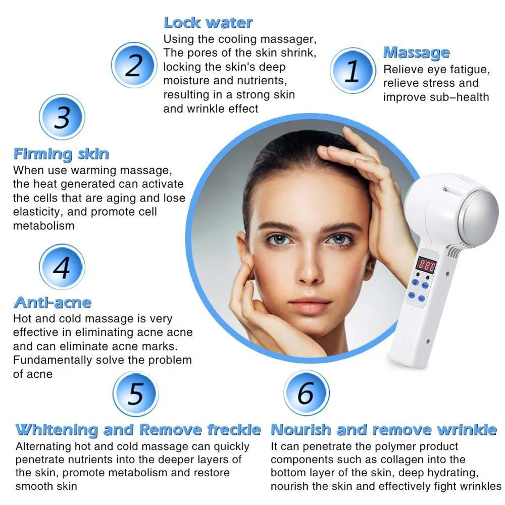  Face Care Device Hot Cold Hammer Cryotherapy Blue Photon Acne Treatment Skin Beauty Massager Liftin