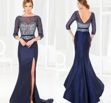 Royal Blue 2017 Mutter Der Braut Kleider Meerjungfrau 3/4 ärmeln Perlen Sexy Schlitz Lange Abendkleider Mutter Kleider Für hochzeit