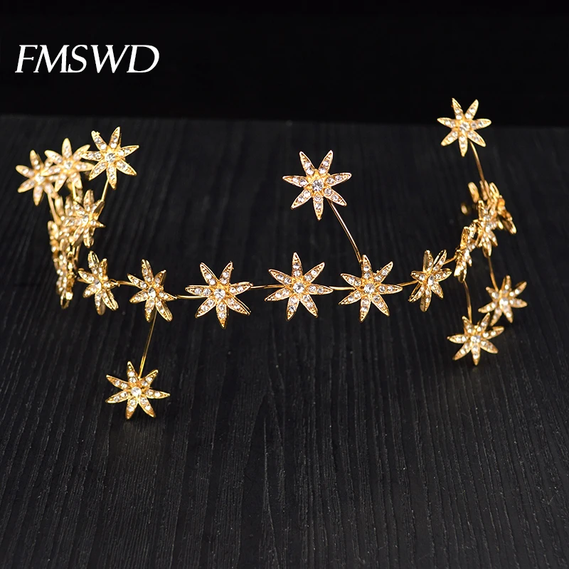 

Tendy Rhinestone Shiny Star For Wedding Bridal Star Heanband With Ribbon For Headdress Tiara Wedding Prom Fashion Head Jewelry