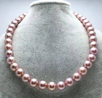 

free shipping >>>>10-11mm genuine south seas pink purple pearl necklace 14K