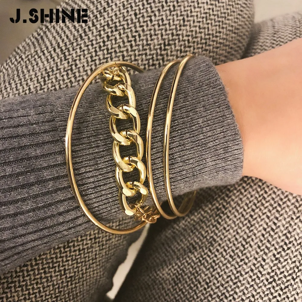 

JShine Gold Silver Color Link Chain Metal Bracelets on the Hands of Women Statement Bracelets Bangles Fashion Women's Bracelets