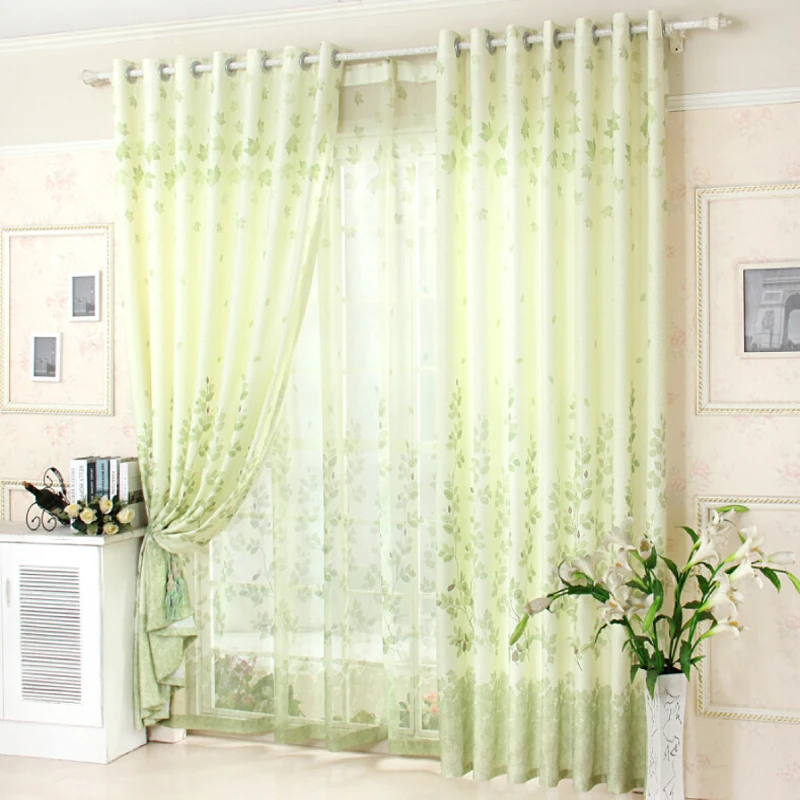 Image Rustic Style Green Leaves Warmth Home Printed Cloth Curtains Sheer Drapes for Living Room Bedroom Kitchen WP028 #20