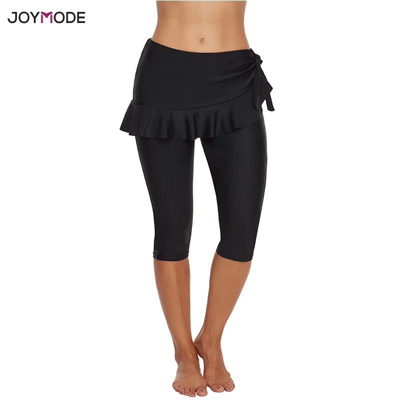 

JOYMODE Fake two piece Swimsuit Pants 2019 New swimwear Swimming Bottom with ruffles Solid Cropped Swimming trousers Summer