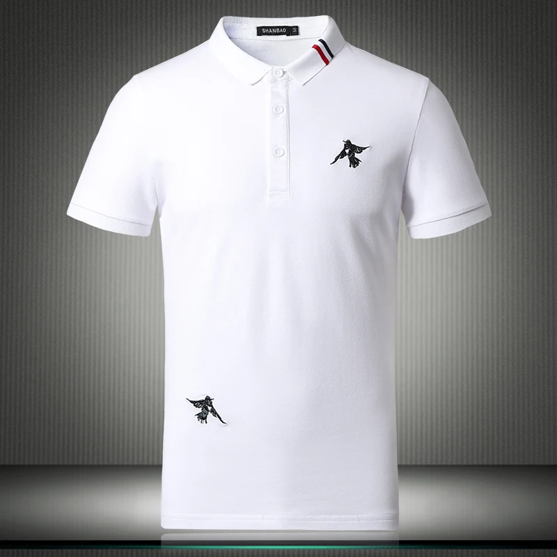 

2019 New Designer Items US Polo Shirts For Men Short Sleeve Pure Color Breathable Birds Pattern Shirt Plus Size 4XL 5XL 81865