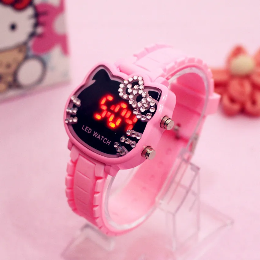 

Diamond Hello Kids Kitty Watch Children Cat Shape LED Electronic Cartoon Child Clock Girls Boy Student Watch Gift Silicone Reloj