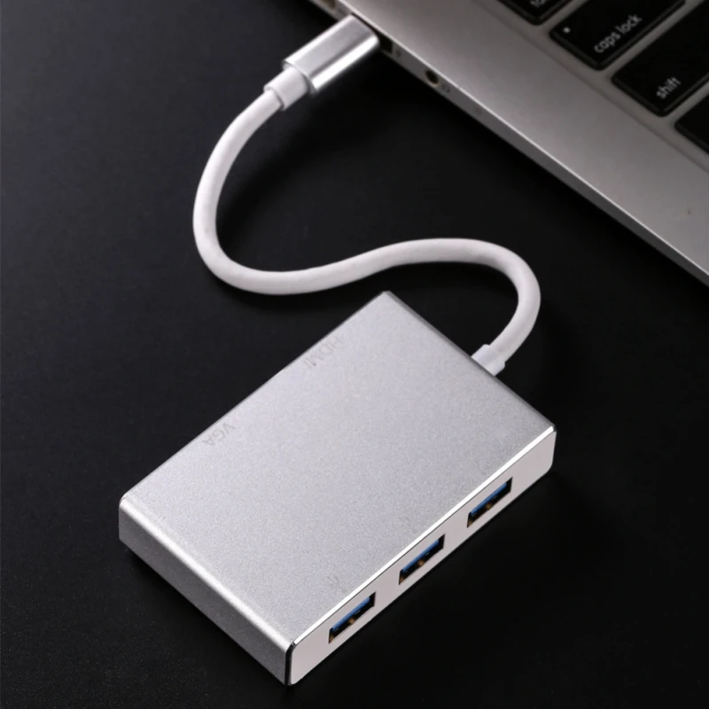 5 в 1 многофункциональный конвертер Тип с разъемами типа C и HDMI VGA USB 3,0 мульти-для подключения ЖК-дисплея к порту и застежка-игровой адаптер кабель