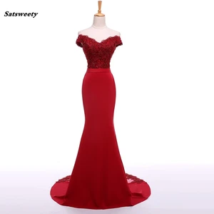Image 1 - אדום 2020 זול שמלות שושבינה תחת 50 בת ים V צוואר שווי שרוולי אפליקציות תחרה ללא משענת חתונת מפלגה שמלות