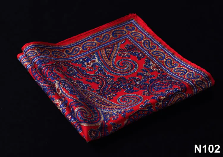 HN10 Пейсли Цветочный платок натуральный шелк сатин мужской носовой платок Модный классический свадебный карман квадратный - Цвет: N102 Red Navy Blue