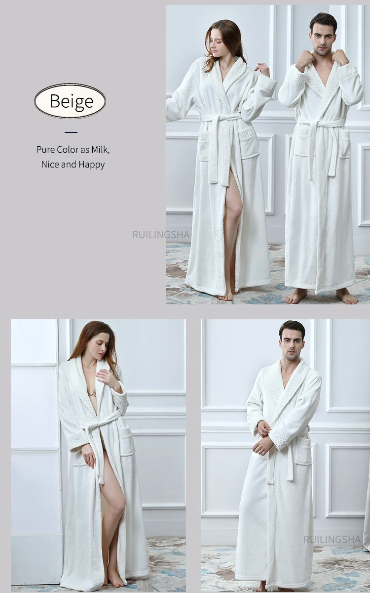 Зимний удлиненный теплый фланелевый банный халат для мужчин и женщин, роскошный термо халат, мужской халат с мягкой сеткой и мехом, мужские халаты