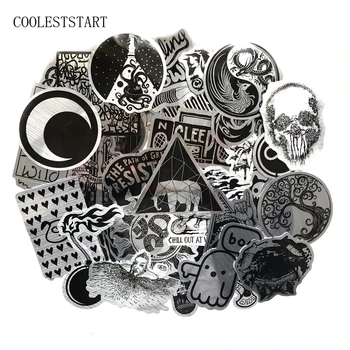

52Pcs/lot Metal Black and White Stickers For Kids Home Decor Laptop Sticker Decal Fridge Skateboard Doodle Stickers Toy Stickers