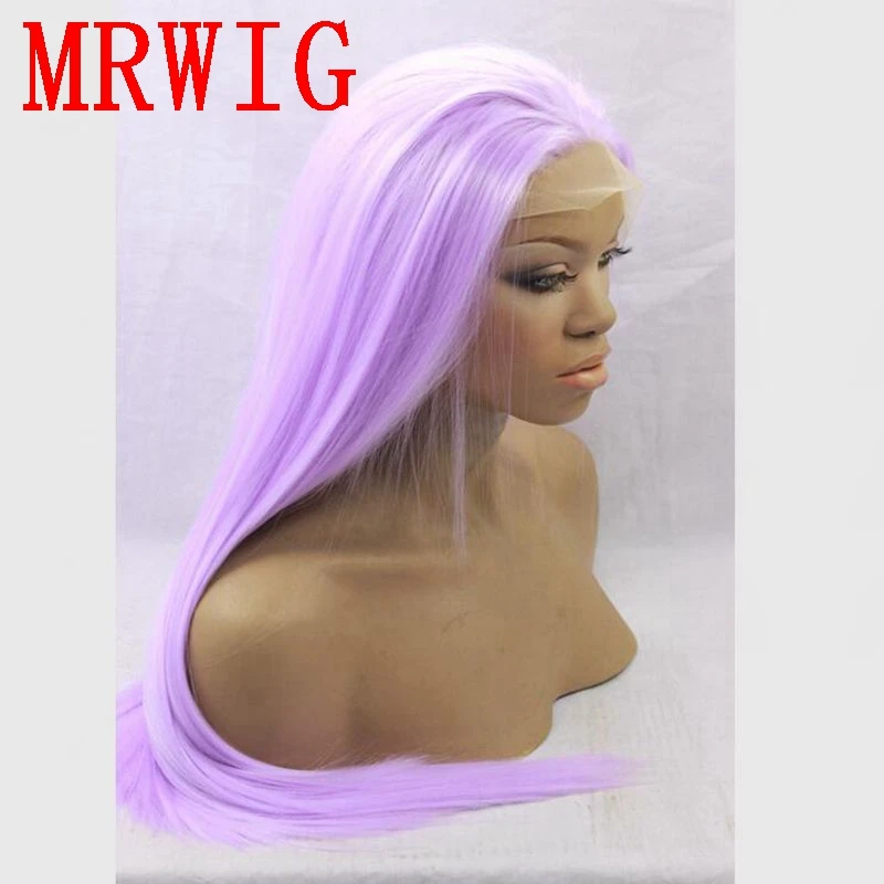 MRWIG Real Hair Free Part Silky Straight Cosplay Purple 14-26in Synthetic Glueless Front Lace Wig 150% High Density