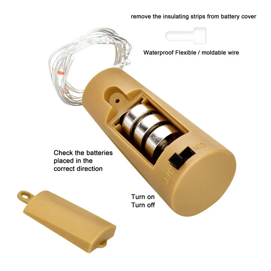 10 шт., 5 шт., пробка для бутылки вина, светодиодный гирлянда, гирлянда, батарея для всех праздников, рождественской вечеринки, уличная декоративная подсветка в помещении
