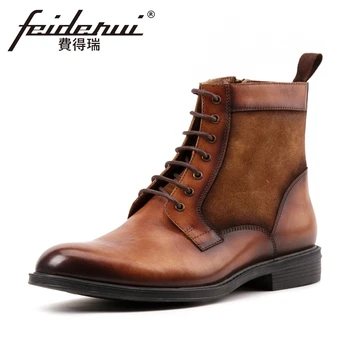 

New Vintage Designer Genuine Leather Men's Ankle Boots Round Toe Cow Suede Handmade Outdoor Riding Shoes For Man KUD224