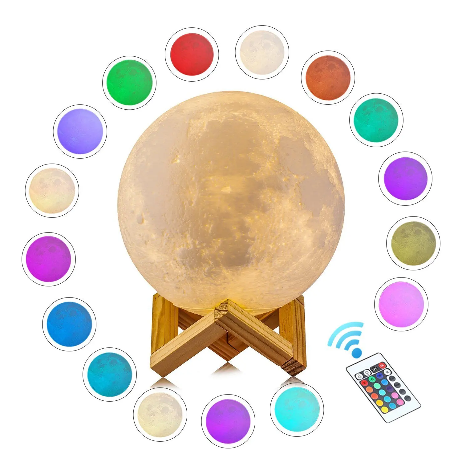 

Wenhsin 15CM Creative 3D Print Moon Light Touch Colorful Remote Moon Light Bedside Night Light Holiday Decorations for Home