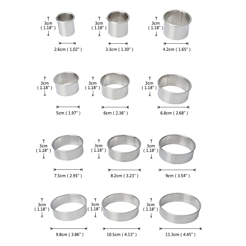 12 шт./компл. круглый Форма режущие диски Нержавеющая сталь мульти Размеры мусс, Торт Кольцо Плесень желе Шоколад выпечка торта приспособление для выпечки