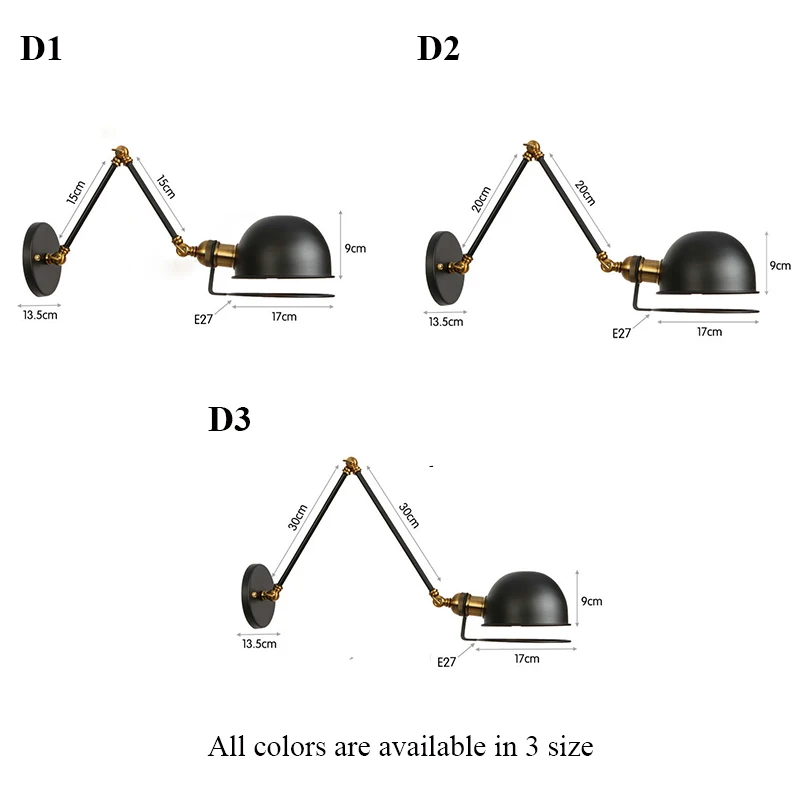 Industrial Decor Vintage Sconce Wall Lights Adjustable Arm Bedroom Study Wandlamp Retro Led Wall Lamp Antique Black/White/Copper