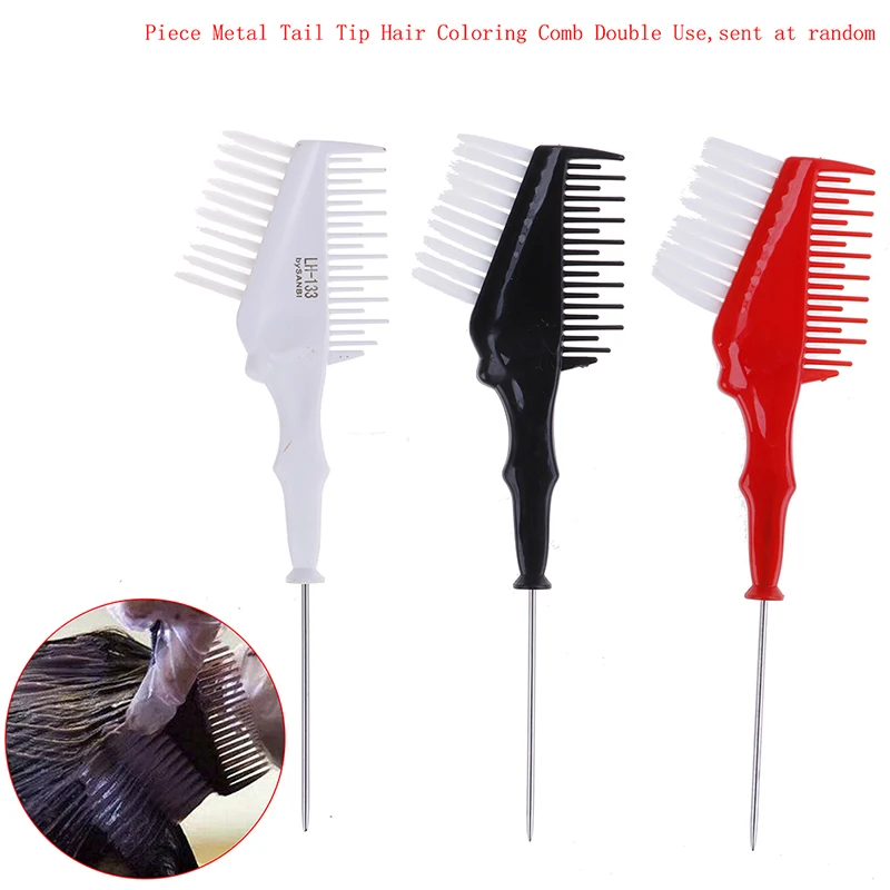 Hair Coloring Comb Metal Tail Tip Double Use Soft Nylon Hair Salon Hair Dye Comb Hairdressing Styling Tool Random