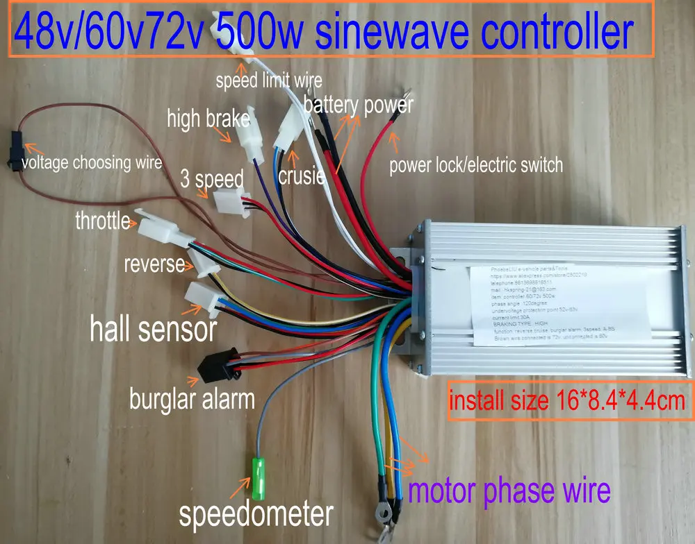 

48/60V/72v500w BLDC motor controller sinewave 12mosfet electric scooter bike MTB Tricycle mobility part NO self learning wire