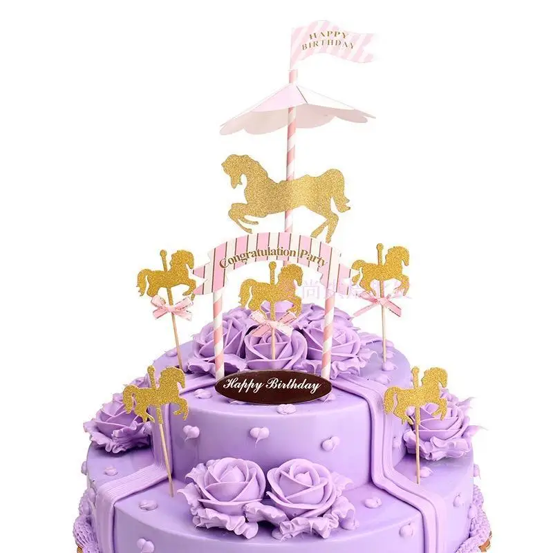 1 шт. карусели в виде пирожного в чашке с фигурки жениха и невесты; с милой лошадкой и торт Детские флажки для душа детская свечи "Happy Birthday" для торта вечерние приборы для декорации выпечки