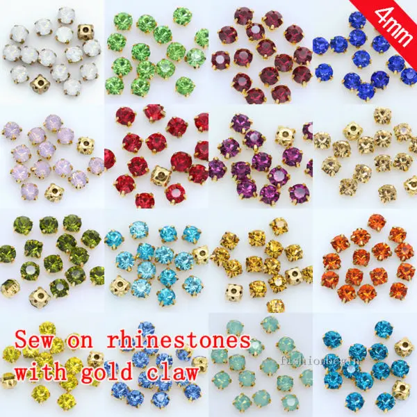 

100p ss16 4mm Color Sew On crystal glass Rhinestone Montees Gold claw base Beads Craft Gem Strass Diamante Stones DIY Decoration