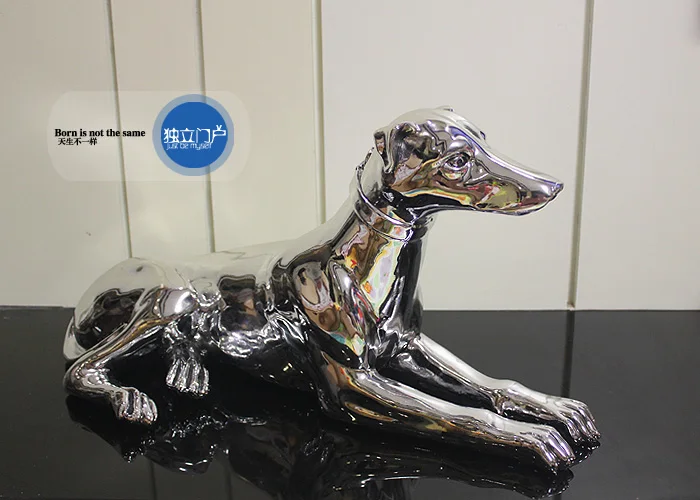 

Sit Down Style Electroplating Dog Silver Metallic American Pop Art Resin Craft Dog Figurine Statue Best Gift, Free Shipping