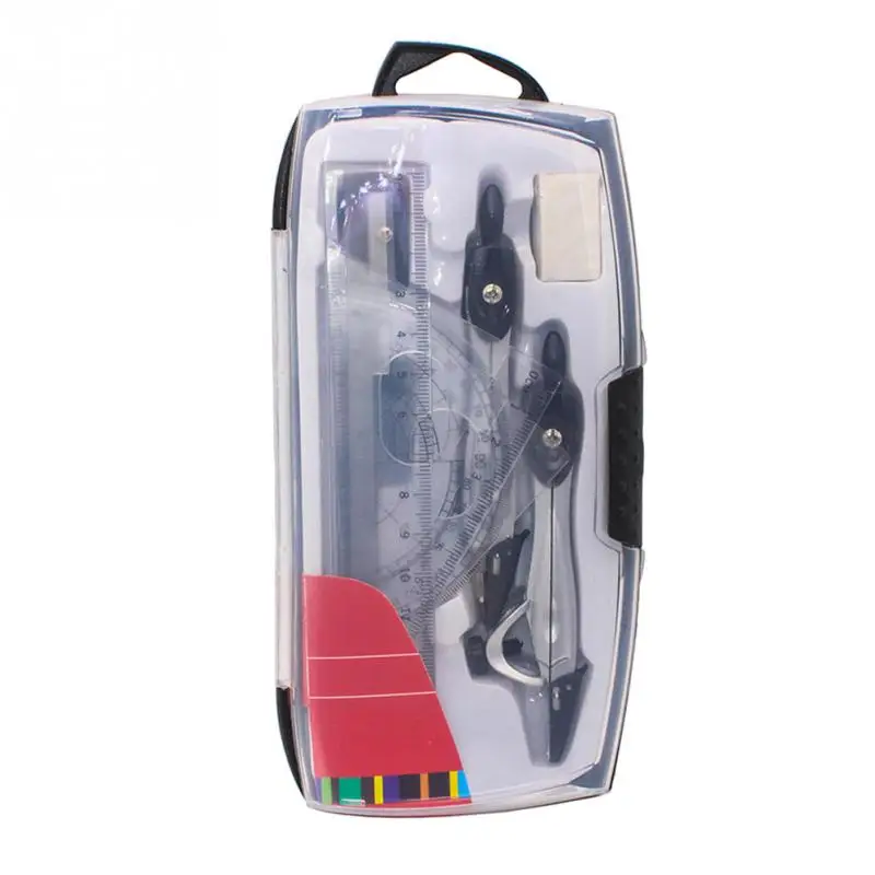 10Pcs Geometry Protractor Drawing School Compasses Set Math Eraser for Students School Divider,as Show