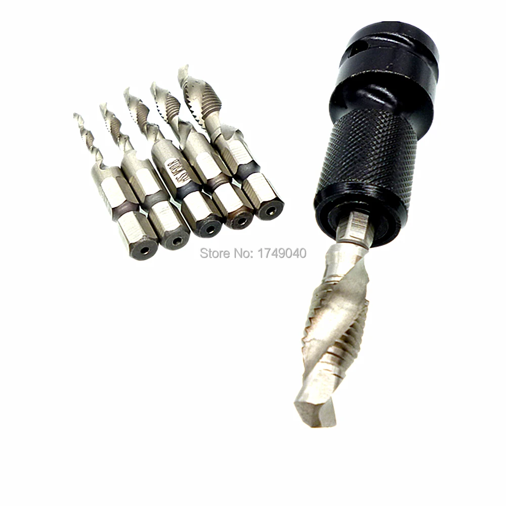 Metric HSS Drill Tap Combination Bit 6pcs Set M3 M10 1/4" Hex Shank & 1