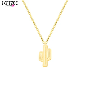 

ICFTZWE Stainless Steel Ketting Maxi Necklaces Colar Bff Kolye Boho Desert Saguaro Cactus Gold Necklace Women Pendants