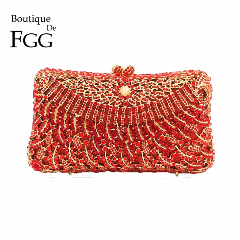 

Boutique De FGG Ruby Red Diamond Flower Clutch Minaudiere Women Crystal Evening Bags Wedding Cocktail Party Purses and Handbags