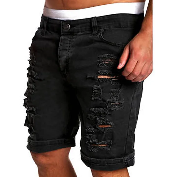 2017 New Summer Ripped Mens Denim Shorts Slim Regular Knee Length Short Hole Jeans Shorts For