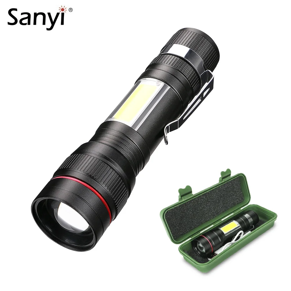 

3 Modes COB LED Zoom Flashlight Waterproof Handheld Pocket Torch USB Charging Work Light for Emergency Lighting Built In Battery
