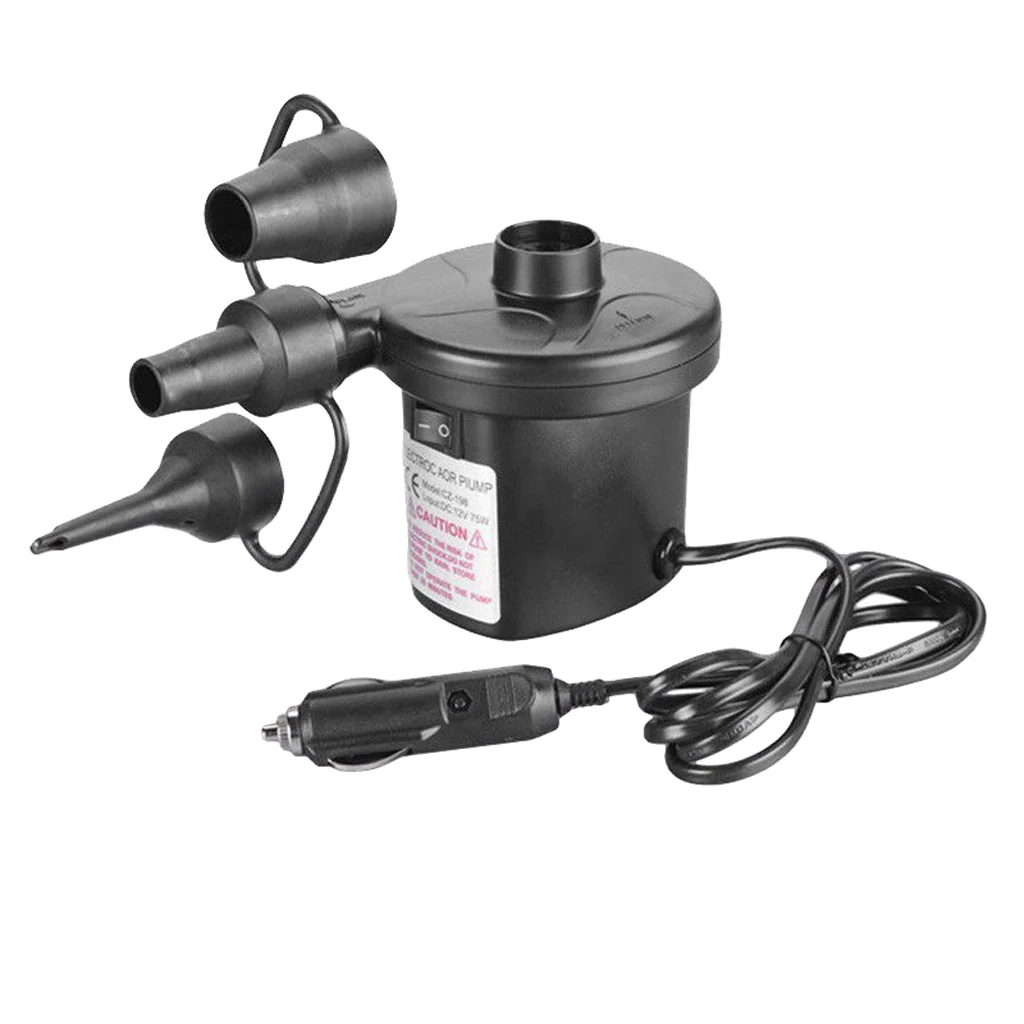 12V Car Auto DC Electric Air Pump Inflator +3 Nozzles AirBed Mattress Boat