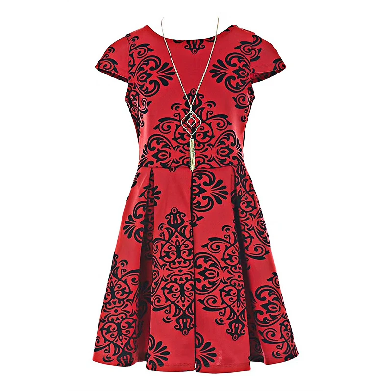 

Yatheen Girls 7-14T Flocked Pleated A-Line Dress Kids Party Dresses