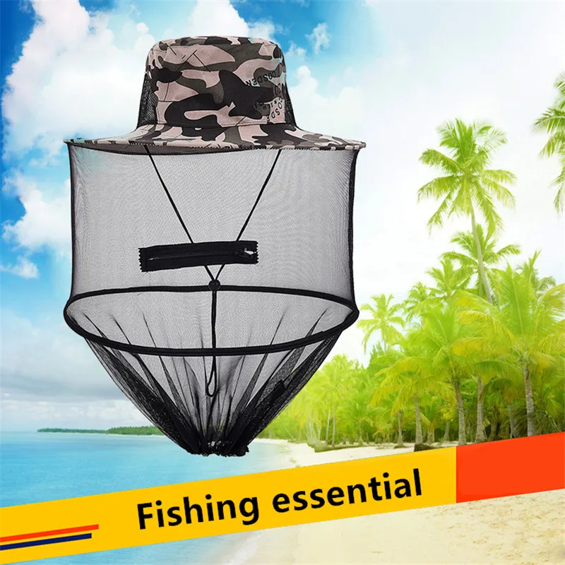 

Outdoor Camouflage Sunshade Fishing Cap Bee Cultivation Outdoor Neck Head Prevention Insects Mosquito Cap Mesh Hat adjustable
