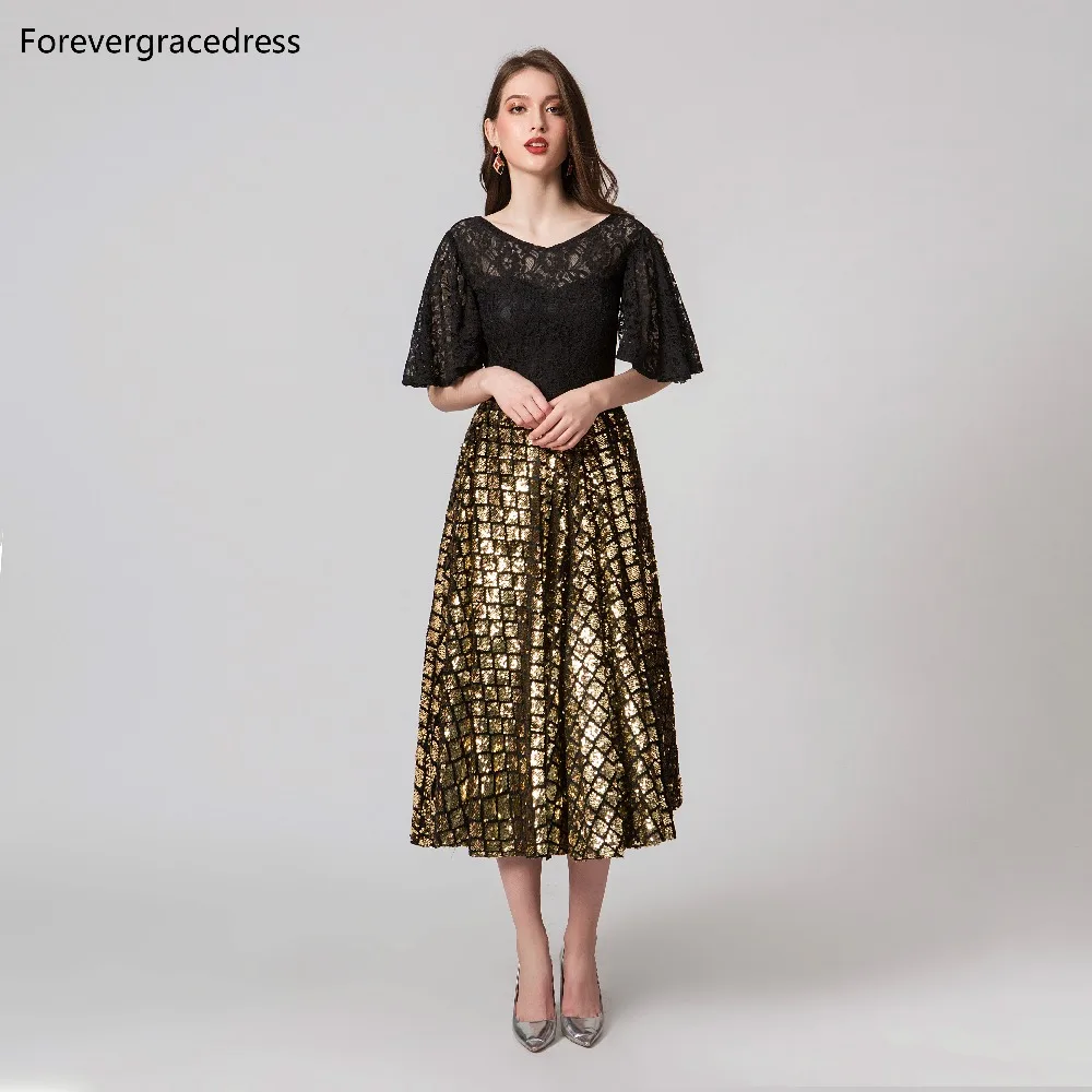

Forevergracedress Real Pictures Lace Sequined Cocktail Dresses Tea Length Backless Party Gowns Plus Size Custom Made