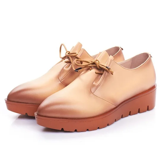 

Retro temperament design of leather street style show thin shoes flat Women Black Brown female spring line platform