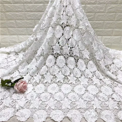 white Французский белая кружевная ткань Нигерии кружевной ткани высокого качества швейцарские кружева гипюровое кружево с зубчатой кромкой 5yard/комплект L1601 - Цвет: white