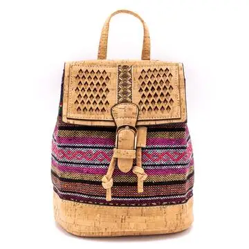 Cork backpack Colorful Textile eco vegan women vintage girls backpack Cotton Bag Casual Backpack Laser Cut Patte cork bag OY-003