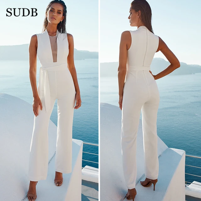 SUDB White Jumpsuit Elegant For Women Overalls Evening Jmpsuits Sexy ...