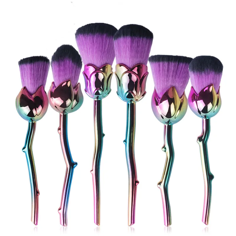 6PCS Makeup Brushes Kit Multicolored Rose Flower Shape Make Up Brush Collection  (1)