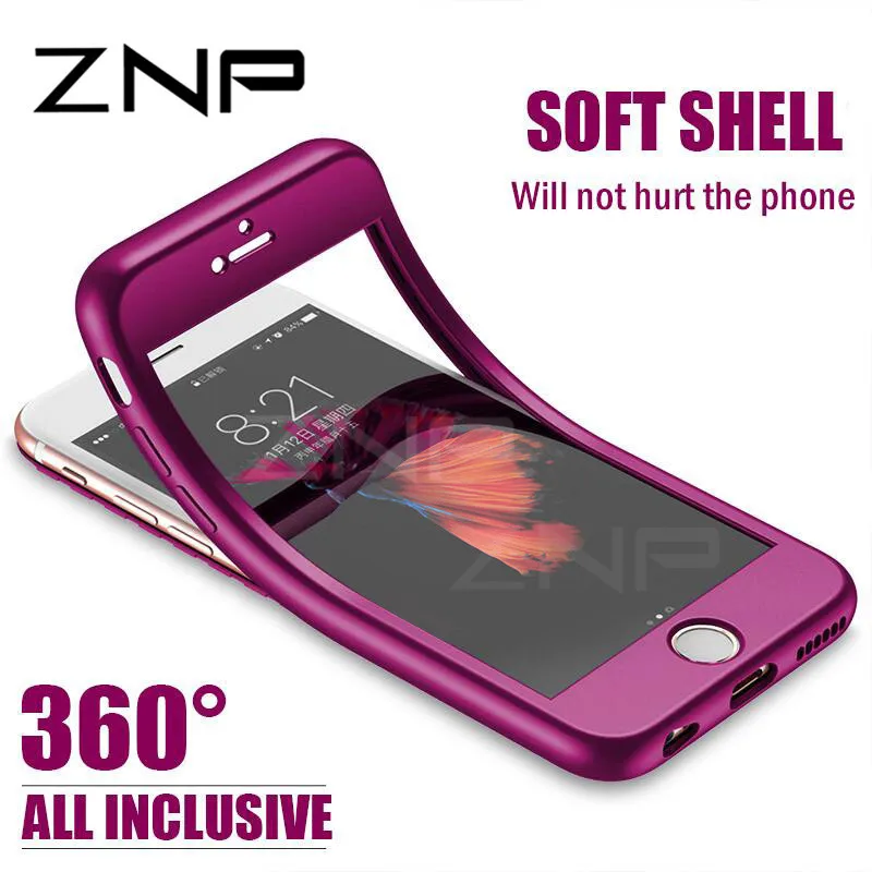 ZNP Luxury Soft TPU 360 Full Cover Cases For iPhone 8 7 6S 6 case 5 5S SE Cover Cases For iPhone 6 7 8 Plus case with glass