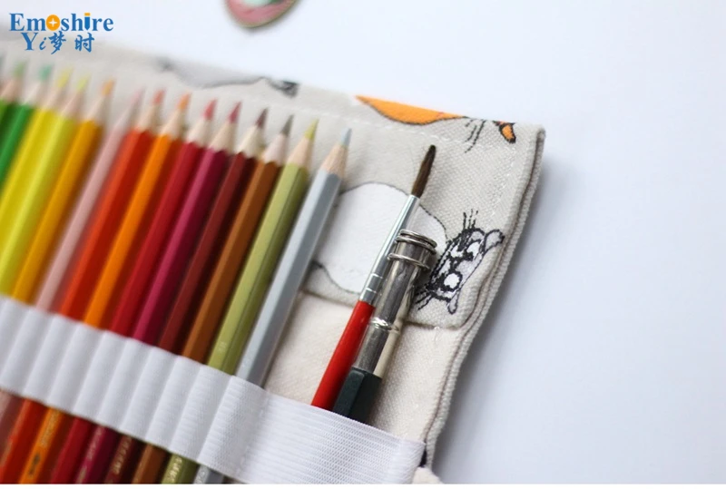 Emoshire Cotton canvas creative cloth curtains back cat color lead pencils large capacity pencil pencil pens (2)