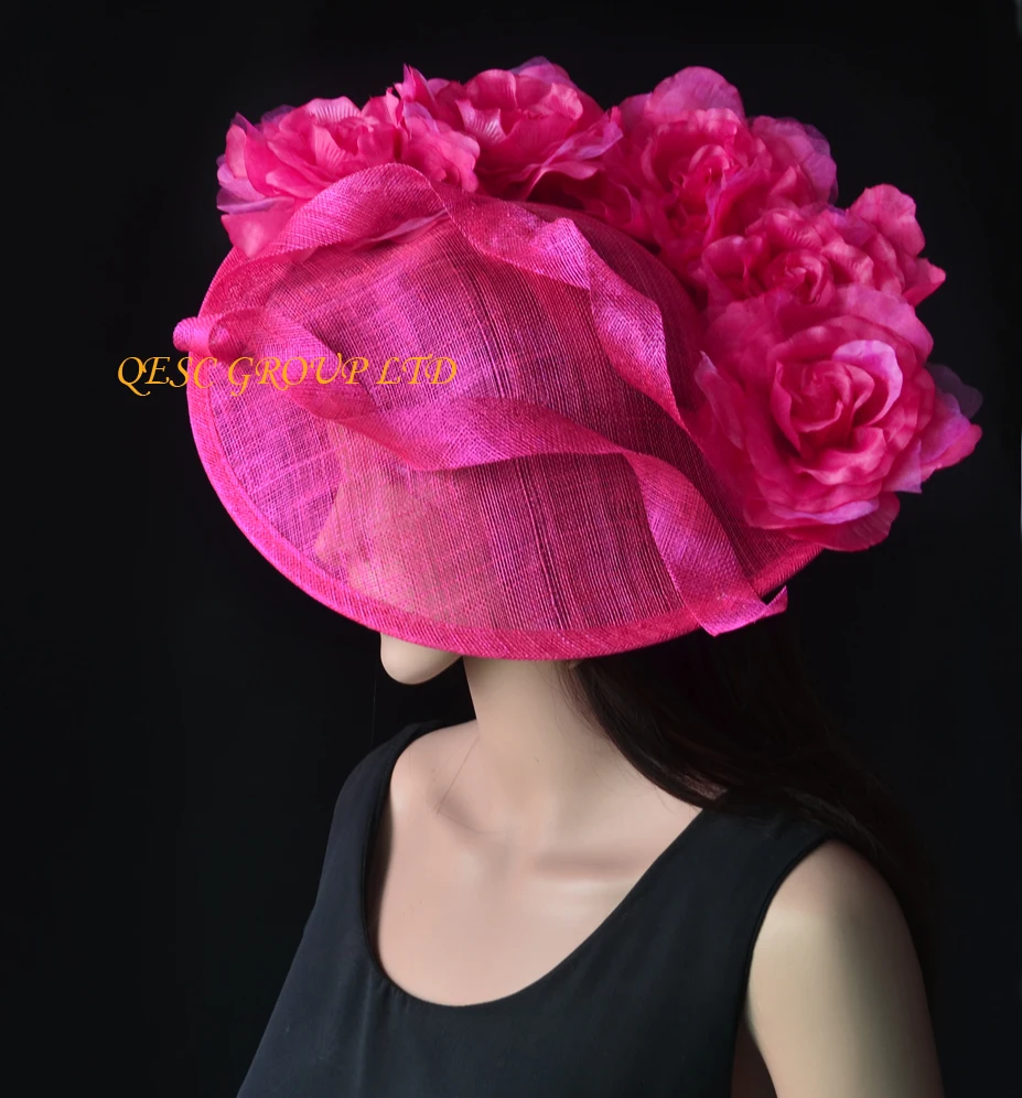 NEW Hot pink fuchsia Large sinamay hat saucer fascinator Silk flower