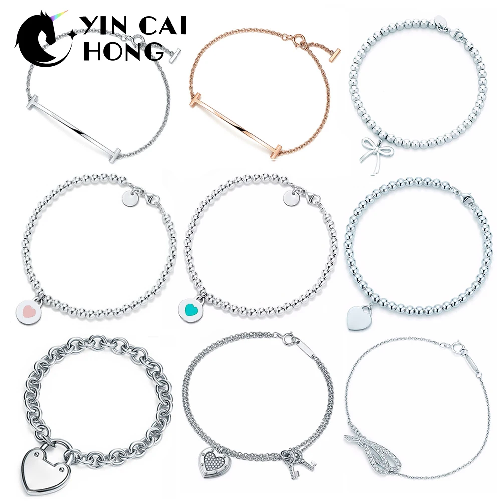 

YCH Charm For Gifts 925 Sterling Silver Heart Shaped Bow Temperament Women Bracelet Silverware Matching World Jewelry TIFF