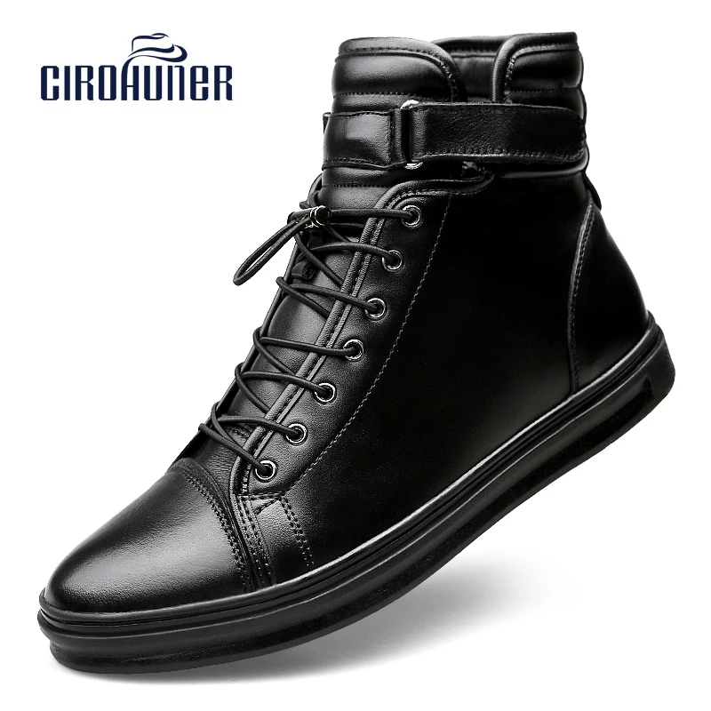 

CIROHUNER Men Footwear Boots For Men's Genuine Leather Shoes Men's Winter Ankle Boots Warm Black Homme zapatos hombre Plus S