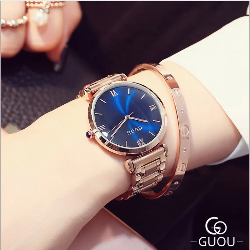 GUOU женские часы Reloj браслет женские часы розовое золото женские часы для женщин лучший бренд класса люкс relogio feminino подарок - Цвет: Синий