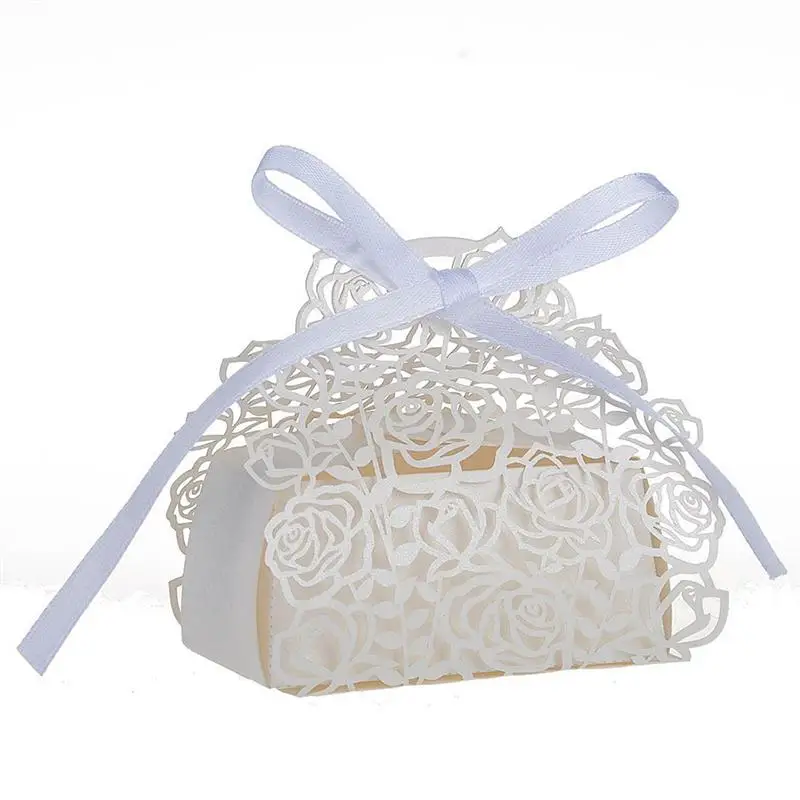 

50 Pack Roses Flowers Laser Cut Favor Candy Box Bomboniere with Ribbons Bridal Shower Wedding Party Favors