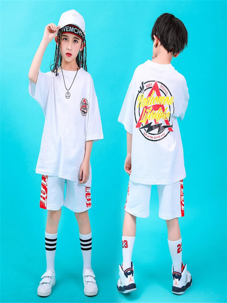 Children Hip Hop Clothing Oversized T Shirt Tops Casual Shorts for Girls Boys Jazz Dance Costumes Ballroom Dancing Clothes Wear (8)